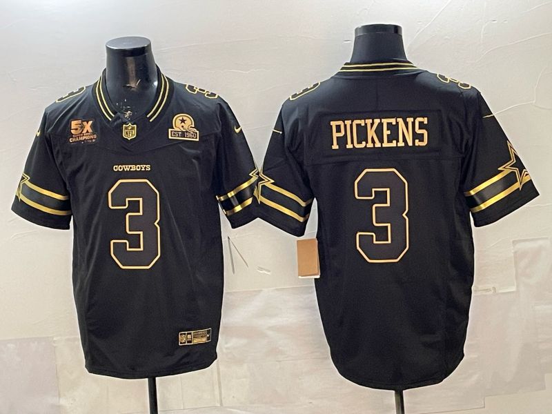 Men 2026 Dallas Cowboys #3 Pickens Black gold 6th generation Nike Limited NFL Jersey style 010